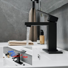 Sink Faucet With Deck Plate Waterfall Black with Pop Up Drain and Supply Lines Bathroom faucets for Sink 1 Hole One Handle Faucets Vanity Bath Mixer Tap
