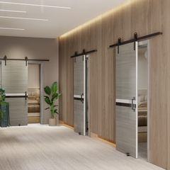 CRAZY ELF 36" x 80" Melamine Integrated Door Slab + 6.6FT Sliding Track Kit + Adjustable Floor Guider + Pull Handle, Modern Interior Door panel, Protected By 2mm Thick Melamine Layer, Moisture-proof