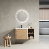 36'' Wall-Mounted Bathroom Vanity with White Ceramic Sink and Storage Shelves & 1-Soft-Close Door, KD-Packing, Plywood