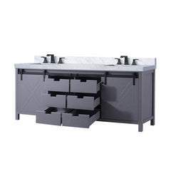 Dark Grey Double Bath Vanity 84 in. W x 22 in. D, Carrara Marble Countertop and Faucet Set