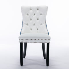A&A Furniture,Nikki Collection Modern, High-end Tufted Solid Wood Contemporary PU and Velvet Upholstered Dining Chair with Wood Legs Nailhead Trim 2-Pcs Set, White+Light Blue, SW2101WL