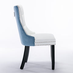 A&A Furniture,Nikki Collection Modern, High-end Tufted Solid Wood Contemporary PU and Velvet Upholstered Dining Chair with Wood Legs Nailhead Trim 2-Pcs Set, White+Light Blue, SW2101WL