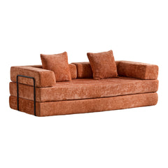Floor Couch,Compression Sofa,Convertible Floor Sofa Bed-with Pillow Back Support Armrest,Comfy Futon Couch Lounge Sleeper Bed,chenille fabric,for Living Room Bedroom (orange)
