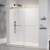 56-60*76 INCH Double Sliding Frameless Soft-Close Shower Door with Premium (8mm)Thick Tampered Glass and Easy-Cleaning Coating In Brushed Gold