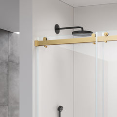 56-60*76 INCH Double Sliding Frameless Soft-Close Shower Door with Premium (8mm)Thick Tampered Glass and Easy-Cleaning Coating In Brushed Gold
