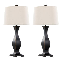 Riley 29" Contemporary Polyresin Table Lamp in Oil Rubbed Bronze Polyresin with Oat Linen Shade from Grandview Gallery by LumiSource - Set of 2