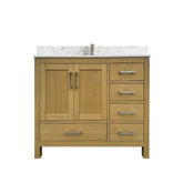 42" Bathroom Vanity with Sink & Faucet Hole, Bathroom Storage Vanity Sink Cabinet with 2 Doors & 5 Drawers in Oak