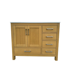 42" Bathroom Vanity with Sink & Faucet Hole, Bathroom Storage Vanity Sink Cabinet with 2 Doors & 5 Drawers in Oak