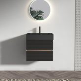 Grace 24'' Bathroom Vanity with Matt Black Engineered Quartz Sink and Soft Black Drawers, Wall Mounted Floating Bathroom Vanity for Modern Bathroom, One-piece basin without drainage and faucet, KD