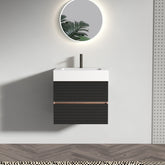 Grace 24'' Bathroom Vanity with Engineered Quartz Sink and Soft Black Drawers, Wall Mounted Floating Bathroom Vanity for Modern Bathroom, One-Piece Basin without drainage and faucet, KD