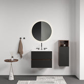 Gloria 24" Wall Mounted Soft Black & Walnut Bathroom Vanity with Integrated Ceramic Sink with Overflow, with 3 holes, Large Storage Floating Bathroom Vanity for Modern Bathroom, KD