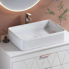 White Rectangular Ceramic Bathroom Vessel Sink with Drain Assembly