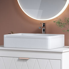 White Rectangular Ceramic Bathroom Vessel Sink with Drain Assembly
