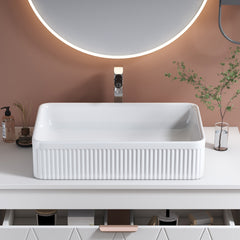 White Rectangular Ceramic Bathroom Vessel Sink with Drain Assembly