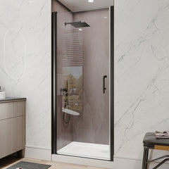32-34 in.W x 72 in.H Pivot Frameless Shower Door,1/4 in. Clear Glass Pivot Swing Shower Doors in Matt Black,Pivot Shower Door Reversible Installation