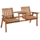 Outsunny Patio Bench, Garden Bench with Middle Table and Umbrella Hole, Wooden Outdoor Bench for Patio, Porch, Poolside, Balcony, Orange