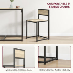HOMCOM 3-Piece Industrial Dining Table Set for 2, Kitchen Table and Chairs, Dining Room Sets for Small Spaces, Oak