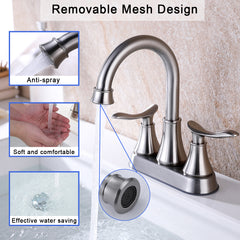 2-Handle 4-Inch Brushed Nickel Bathroom Faucet, Bathroom Vanity Sink Faucets with Pop-up Drain and Supply Hoses