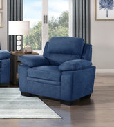Plush Seating Chair 1pc Blue Textured Fabric Channel Tufting Solid Wood Frame Modern Living Room Furniture