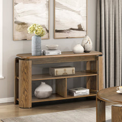 Brown Finish Sofa Table with Storage Open Shelves Living Room Furniture 1pc Console Table