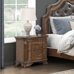 1pc Dark Brown Finish Elegant Design Traditional Nightstand with 2x Drawers Storage Wooden Bedroom Furniture Formal Bedside Cabinet