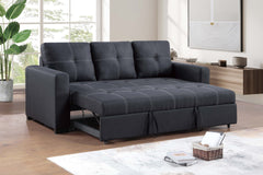 Sectional Sofa Pull out Bed Living Room Couch Black Polyfiber Upholstered Tufted Convertible Sofa