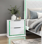 Contemporary Glam White Finish Nightstand with Two Drawers LED Light 8-Colors Bedroom Furniture 1pc Bedside Cabinet