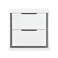 Contemporary Glam White Finish Nightstand with Two Drawers LED Light 8-Colors Bedroom Furniture 1pc Bedside Cabinet