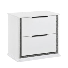 Contemporary Glam White Finish Nightstand with Two Drawers LED Light 8-Colors Bedroom Furniture 1pc Bedside Cabinet