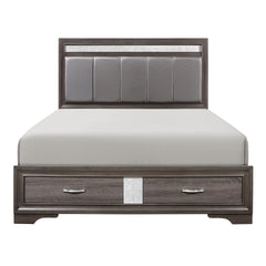Queen Platform Bed with Footboard Drawers Upholstered Headboard, Gray and Silver Glitter, Contemporary Bedroom Furniture