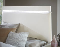 White High Gloss Finish Modern Queen Bed 1pc LED Light Headboard Faux Leather Upholstered Wooden Furniture