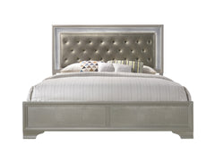Modern Champagne Crocodile Skin Finish Upholstered 1pc King Size LED Panel Bed Faux Diamond Tufted Bedroom Furniture