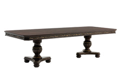 Royal Dining Furniture 1pc Extendable Dining Table with 2x Leaves Cherry Finish with Gold Tipping Elegant Design Formal Traditional Double Pedestal