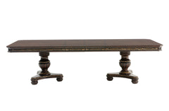 Royal Dining Furniture 1pc Extendable Dining Table with 2x Leaves Cherry Finish with Gold Tipping Elegant Design Formal Traditional Double Pedestal