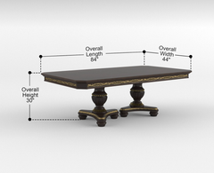 Royal Dining Furniture 1pc Extendable Dining Table with 2x Leaves Cherry Finish with Gold Tipping Elegant Design Formal Traditional Double Pedestal