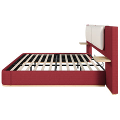 King Size Upholstered Platform Bed with Panel, Platform Bed Frame with Anti-Collision Soft Rounded Corners, Stable and Solid, No Box Spring Needed, Easy Assembly, Red