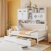 Twin Size Wooden Daybed With 2 Drawers, and All-in-One Cabinet and Shelf, White