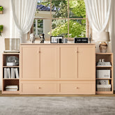 Queen size Murphy bed with spacious storage drawers and shelves. Ideal for guest rooms or compact bedrooms.Golden