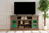 Farmhouse Fireplace TV Stand with Roman Column Styling, Up to 80-inch TV, 70-inch Modern Tall Entertainment Center with LED Lights, Living Room Media Console