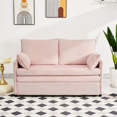 55"Convertible Sofa Bed,Pull Out Bed,3-in-1 Sofa with Side Pocket& USB Ports,Modern Corduroy Couch for Living Room, Small Space, Apartment, Bedroom, Pink