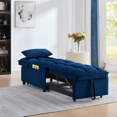 4 in1 Multi-Function Single Sofa Bed with Storage Pockets,Tufted Single Pull-out Sofa Bed with Adjustable Backrest and Pillows ,Convertible Chaise Lounge, Navy