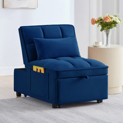 4 in1 Multi-Function Single Sofa Bed with Storage Pockets,Tufted Single Pull-out Sofa Bed with Adjustable Backrest and Pillows ,Convertible Chaise Lounge, Navy