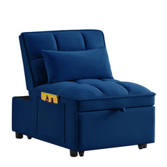 4 in1 Multi-Function Single Sofa Bed with Storage Pockets,Tufted Single Pull-out Sofa Bed with Adjustable Backrest and Pillows ,Convertible Chaise Lounge, Navy