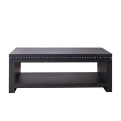 Modern Black Coffee Table with Beaded Trim – 47" Rectangular Coffee Table with Open Storage Shelf, Solid Black Finish – Contemporary Living Room Accent Furniture