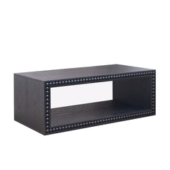 Black Beaded Edge Coffee Table – 47.6" Rectangular Center Table with Open Storage Shelf, Modern Farmhouse Style, Solid Black Finish