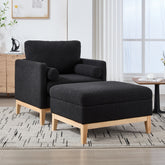 35.4 "Wide Farmhouse Performance Upholstered Wood Base Square Accent Arm Chair with Ottoman Natural Wood Legs with Reversible Lid Coffee Table for Living Room Office and Lounge,Black Boucle