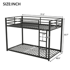 Twin over Twin Metal Bunk Bed, Low Bunk Bed with Ladder, Black