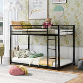 Twin over Twin Metal Bunk Bed, Low Bunk Bed with Ladder, Black