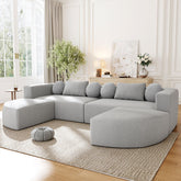 Boneless Couch Modular Sectional Sofa 114.9" Free-combined Sofa Couch Sofa Bed Compression Sofa with Deep Seating and Curved Design for Living Room, Grey