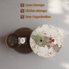 Round Coffee Table Set with Storage ,Rotating Wheels, Wooden Base